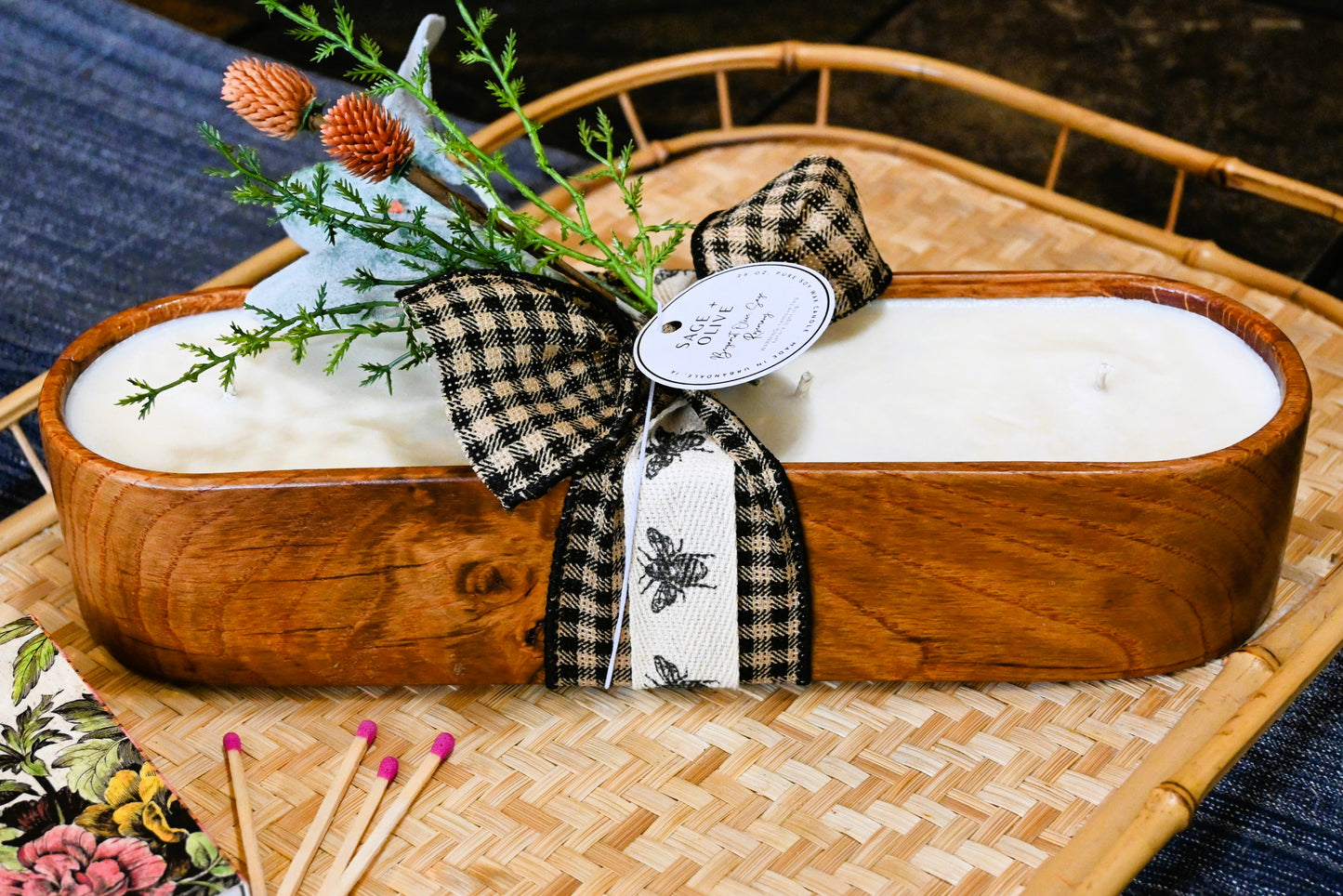 Sage + Olive Wood Candle Boat