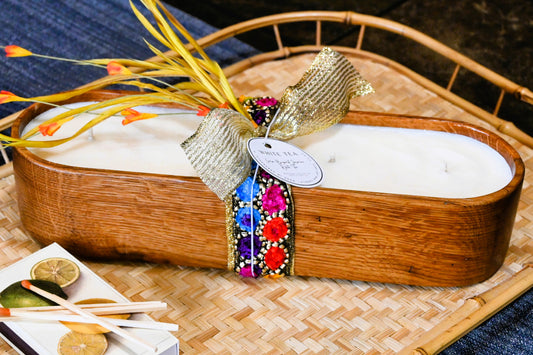White Tea Wood Candle Boat