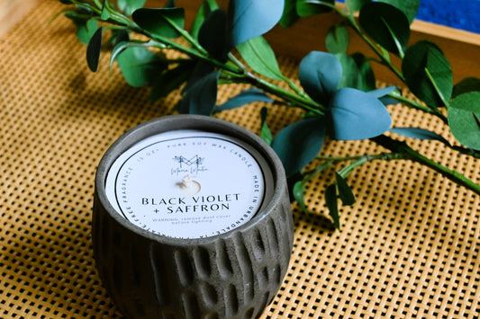 Black Violet + Saffron Soy Ceramic Candle