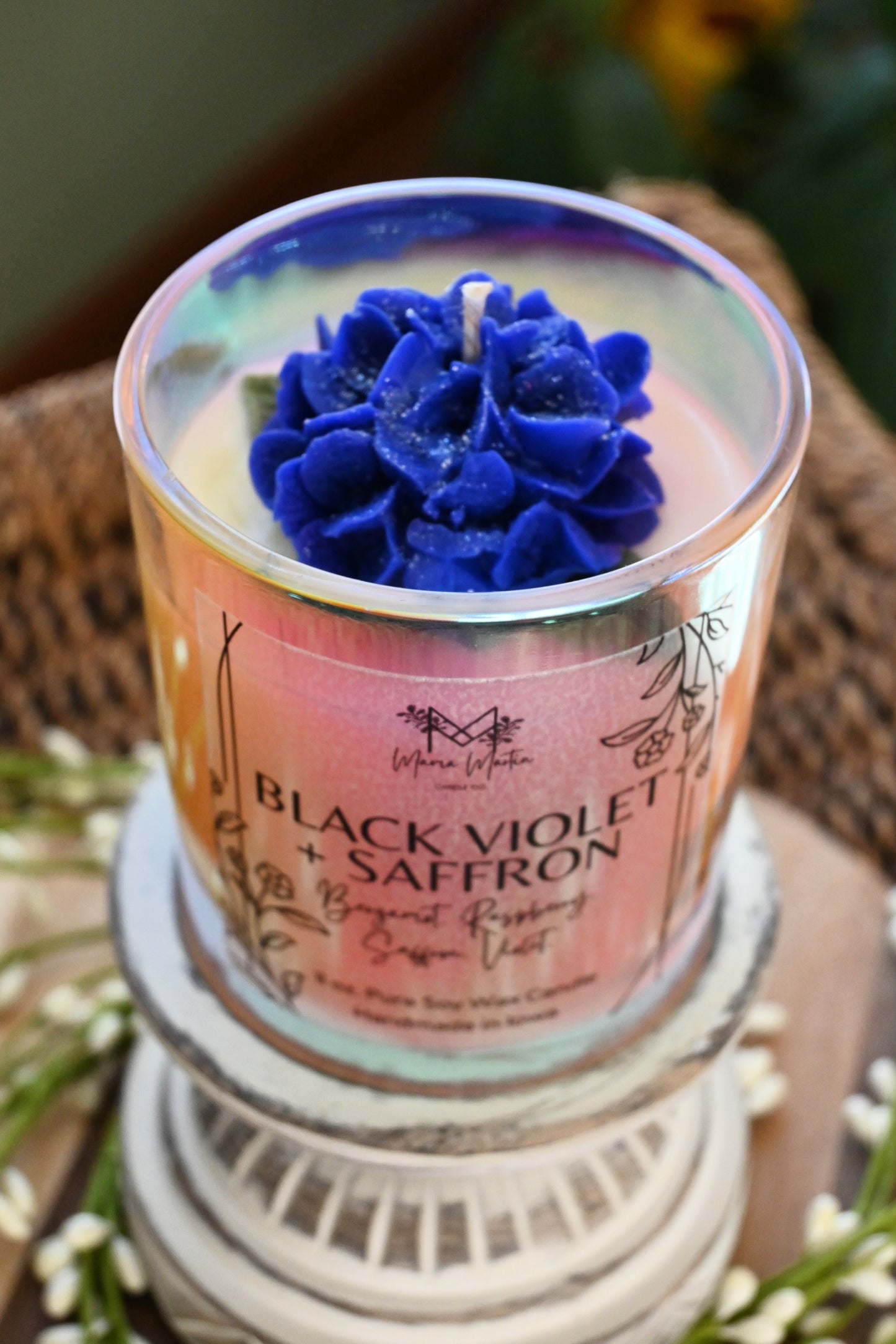 Black Violet + Saffron Iridescent Flower Candle