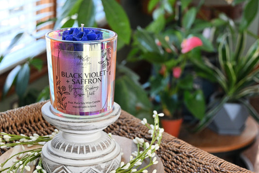 Black Violet + Saffron Iridescent Flower Candle