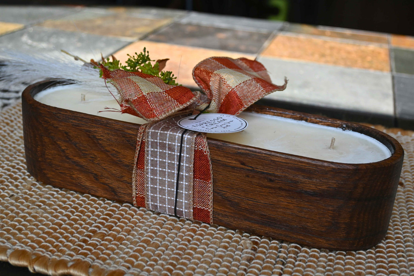 Espresso + Cream Wood Candle Boat
