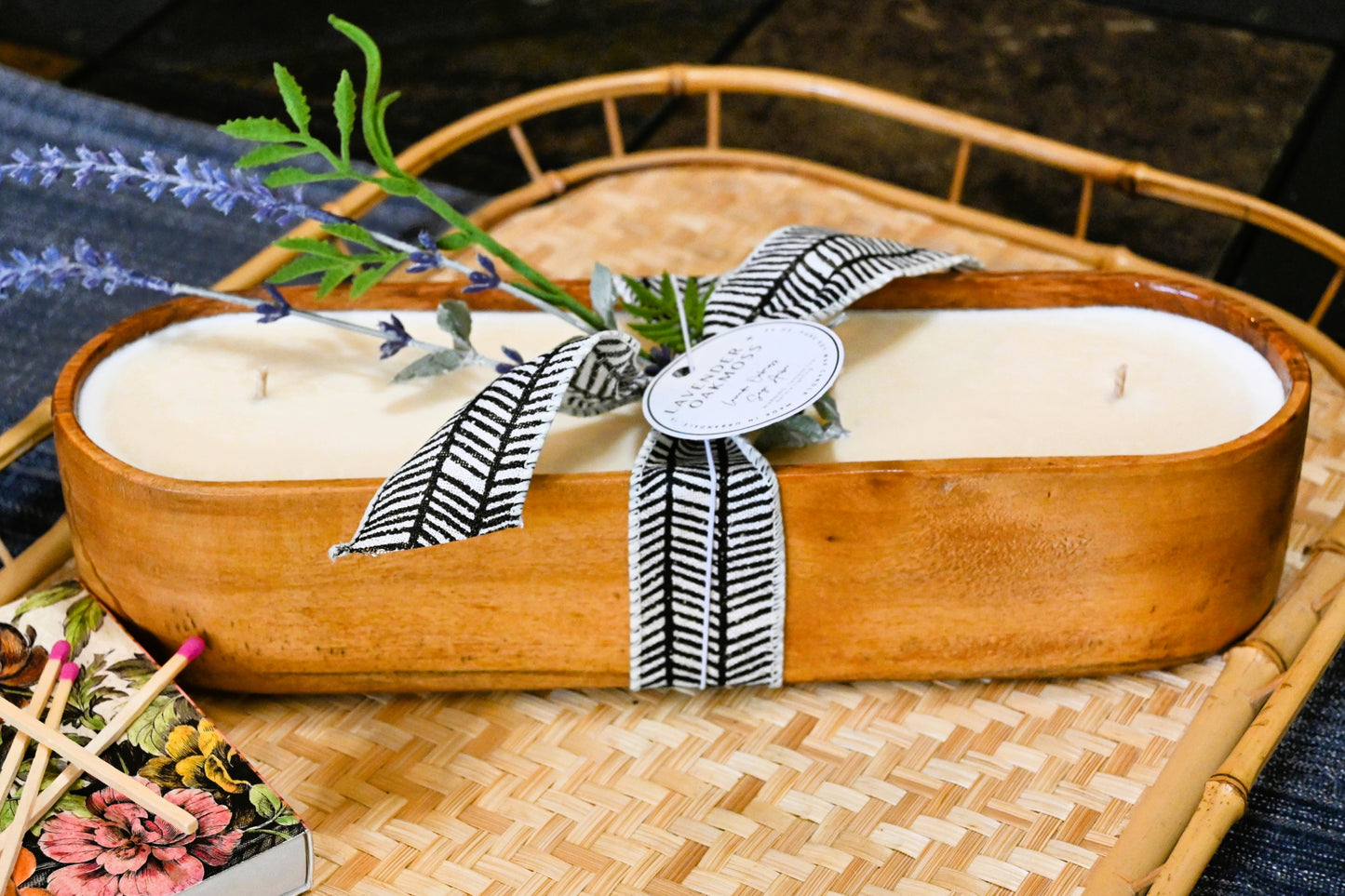 Lavender + Oakmoss Wood Candle Boat