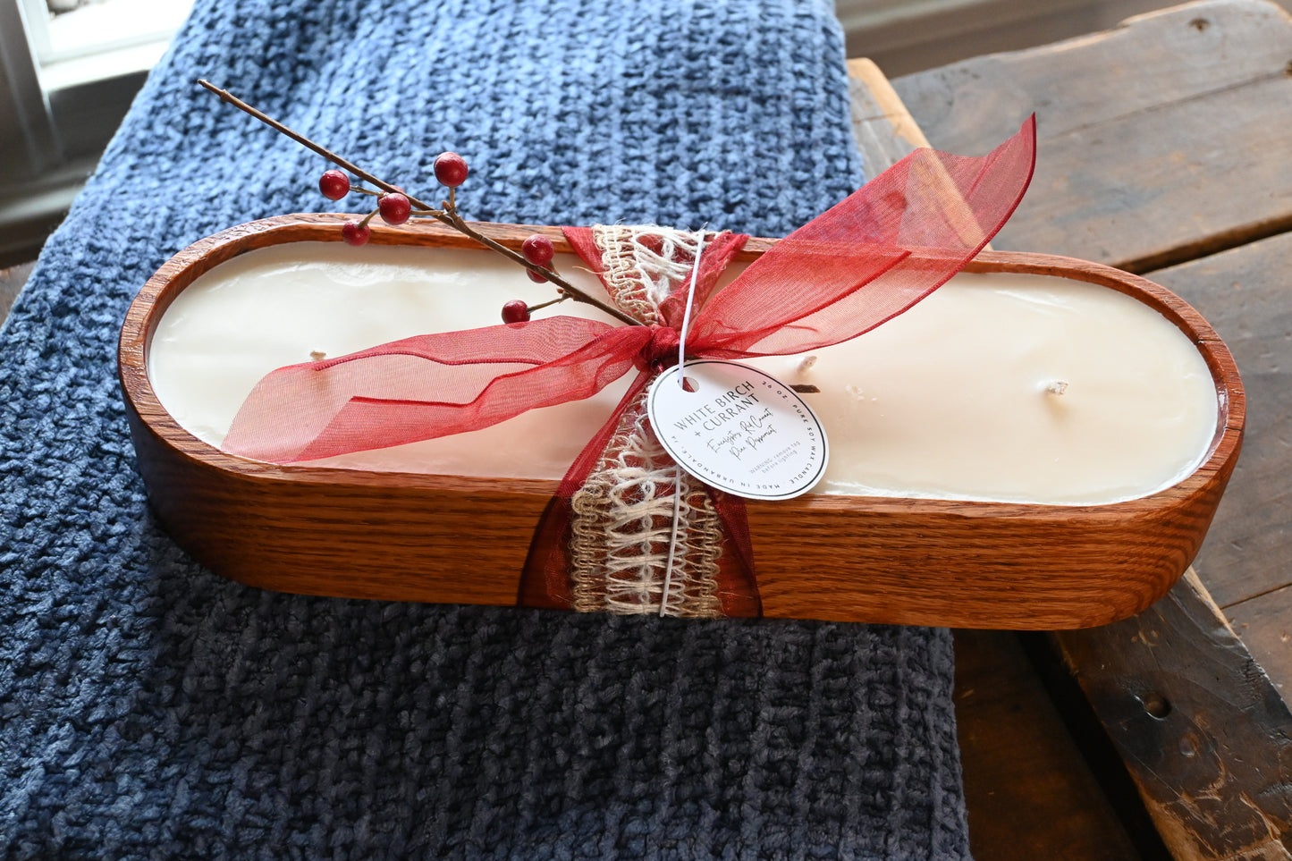 White Birch + Currant  Wood Candle Boat