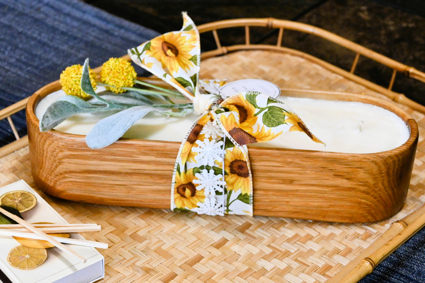 White Tea Wood Candle Boat